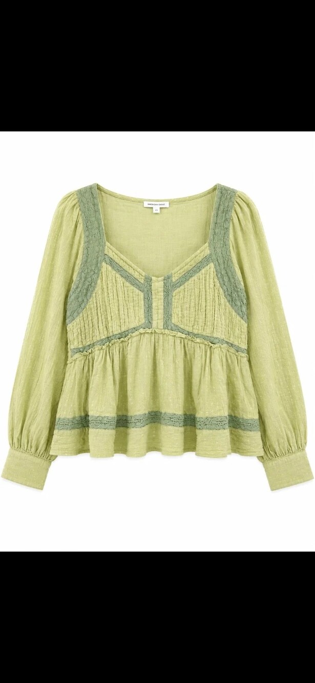 American Eagle Green Square Neck Peplum Blouse Long Sleeve